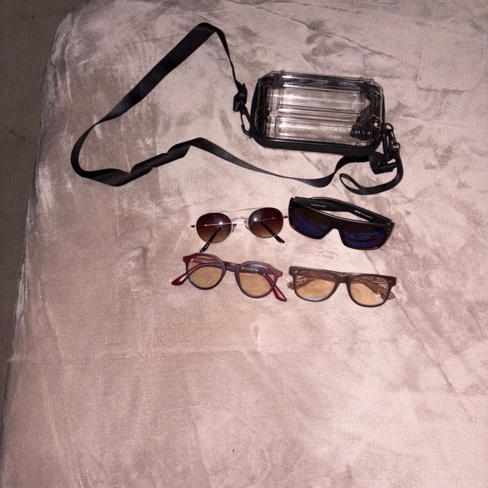 Set of Four PUGS Stylish Sunglasses with Clear Crossbody Bag